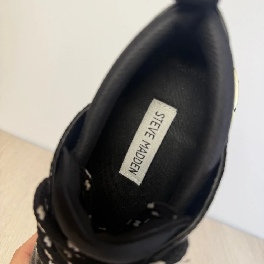 Steve Madden Cliff Black White Animal Print Chunky Platform Sneakers CLIF02S1 7M